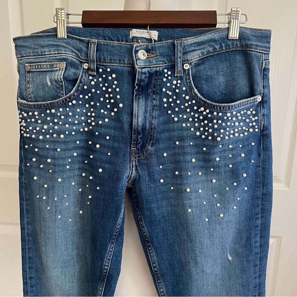 Zara Pearl Embellished Premium Denim Collection Jeans Womens Sz 12